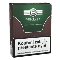 Dýmkový tabák Bentley The London Carmine, 50g - Dýmkový tabák Bentley The London Carmine. Klasická Anglická silnější směs připravená z viržinského, Orient a dark-fired tmavých Kentucky tabáků s příjemnou dávkou Latakie. Tabák je balený v neprodyšně uzavřené folii a v papírové originální krabičce.

Síla: silný
Aroma: středně aromatizovaný
Provonění interiéru: středně výrazné
Řez: Loose Cut, kyprý řez
Balení: 50 g, fólie, papírová krabička
Výrobce: Bentley
