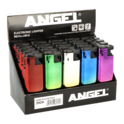 Zapalovač Angel Turbo Metall Rainbow - Plynový žhavící zapalovač Angel Piezo Metall Rainbow. Plnitelný kovový turbo zapalovač s možností nastavení výšky plamene. Prodej pouze po celém balení (displej) 25 ks. Výška zapalovače 8 cm.