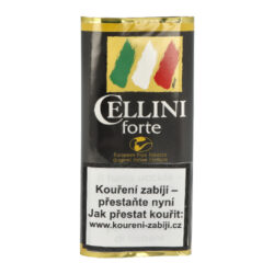 Dýmkový tabák Cellini Forte, 50g - Dýmkový tabák Cellini Forte. Středně silný tabák, namíchaný z Burley, Black Cavendish a Virginie tabáků. Chuť je zvýrazněna červeným italským vínem Barolo. Tento tabák uspokojí nejen pokročilého kuřáka dýmky, ale je také vhodný jako tabák pro začátečníky.

Síla: středně silný
Aroma: středně aromatizovaný
Provonění interiéru: středně výrazné
Řez: Loose Cut, kyprý řez
Balení: 50 g, pouch
Dovozce: MOSTEX import-export s.r.o. 
