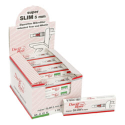 Cigaretové minifiltry David Ross Slim Minifilters - Cigaretové minifiltry Slim. Délka 2,5cm, průměr 0,5cm. Prodej pouze po celém balení (displej) 24 ks.