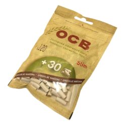 Cigaretové filtry OCB Slim Bio - Cigaretové filtry OCB Slim BIO. Slim filtry jsou vyrobené z neběleného přírodního papíru. Průměr 6 mm, délka 15 mm. Sáček 120 ks + 30 ks slim filtrů ZDARMA. Cena uvedená za jedno balení (sáček).